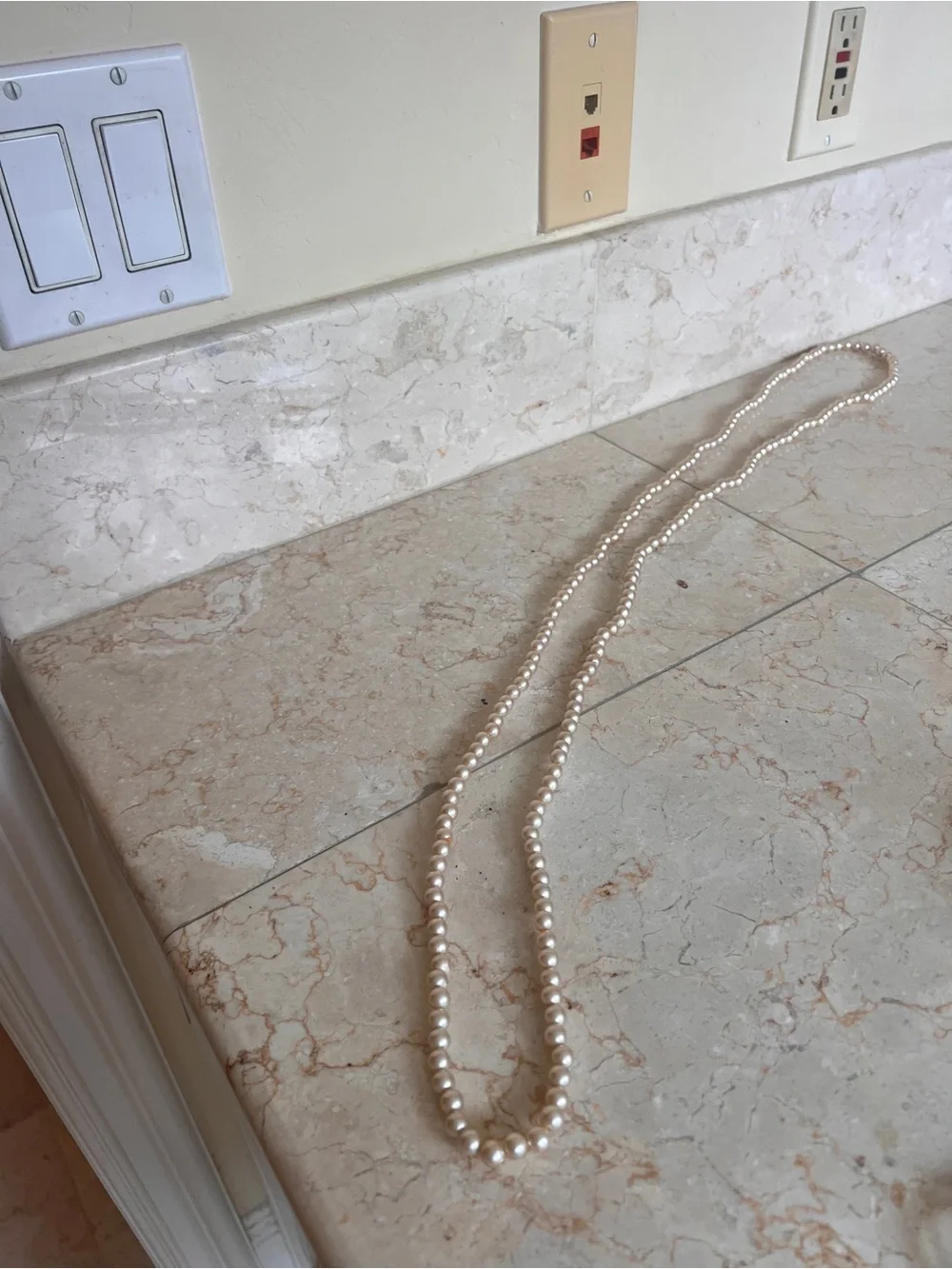 Vintage Classic Long Pearl Necklace - White Pearls